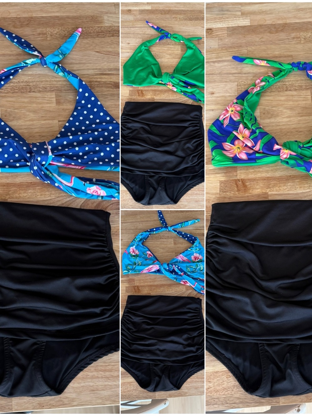 Pin Up Doll Clothing 3pc Bikini Set High Waist Reversible Multi-Way Tops M/L